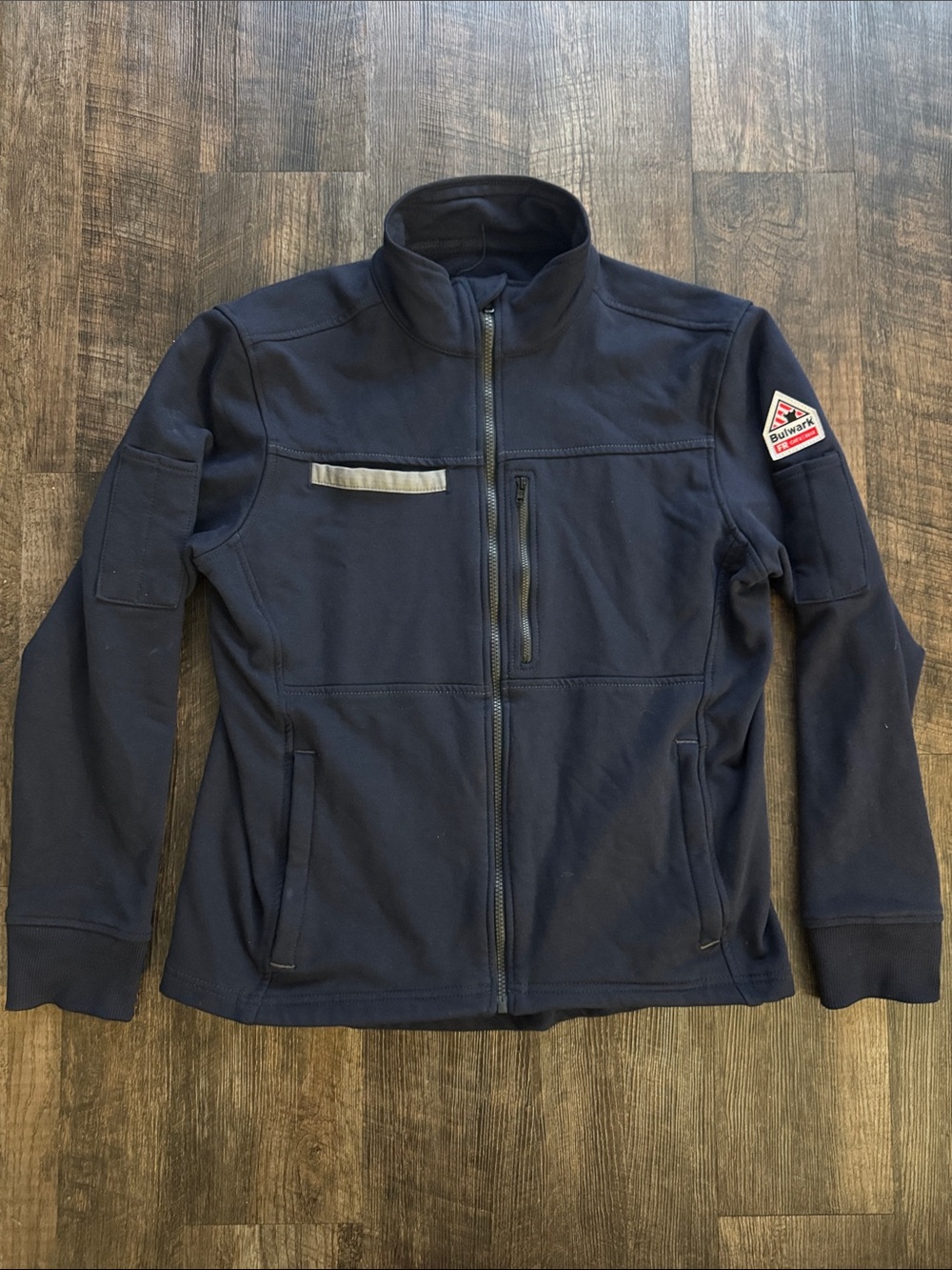 Bulwark FR Fleece Jacket Men M Navy CAT 2 Flame Resistant Full Zip Workwear